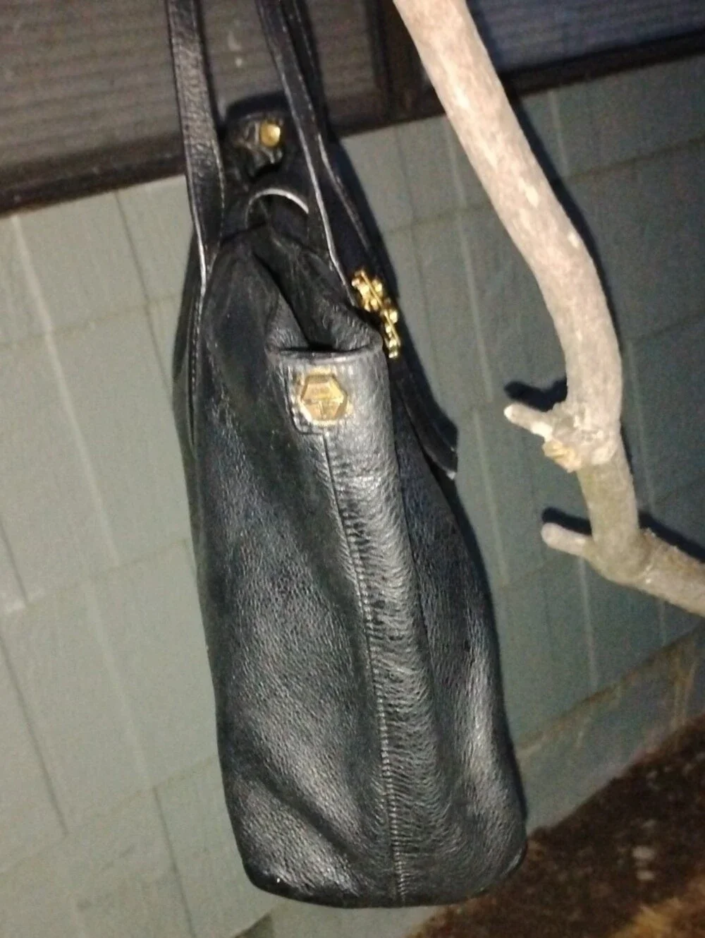 Tory Burch Black Leather Tote with Gold Logo Accent